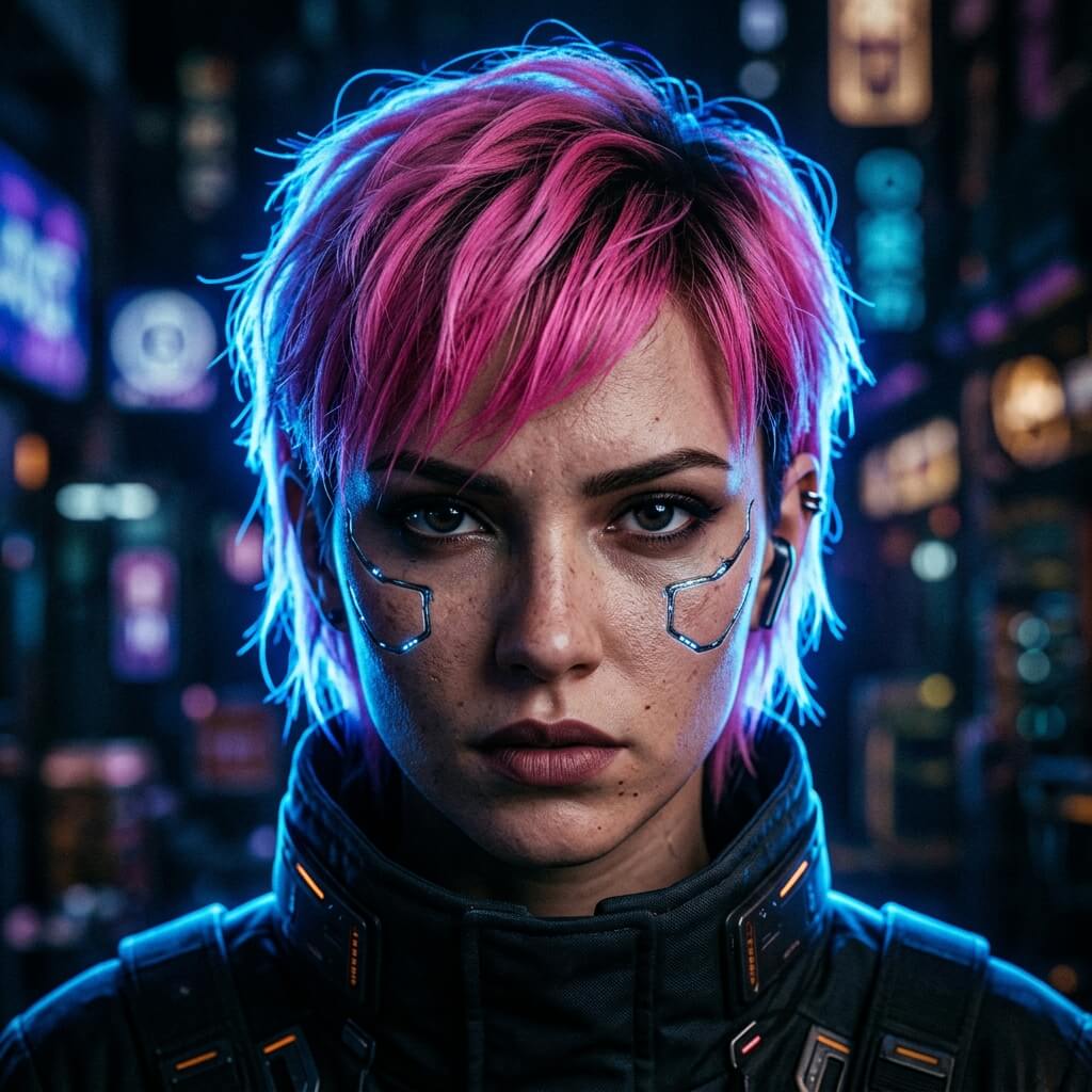 AI-generated cyberpunk character avatar example