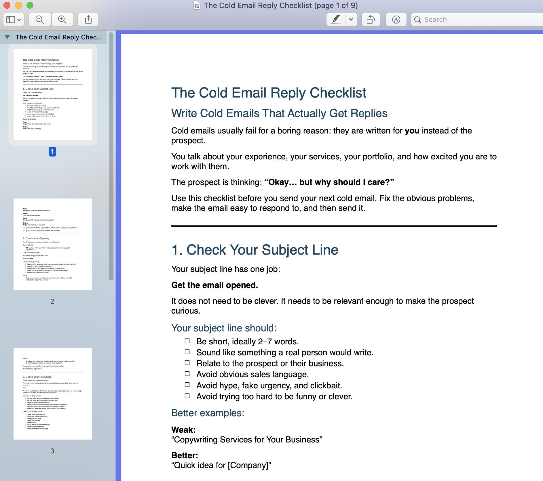 The Cold Email Reply Checklist Output