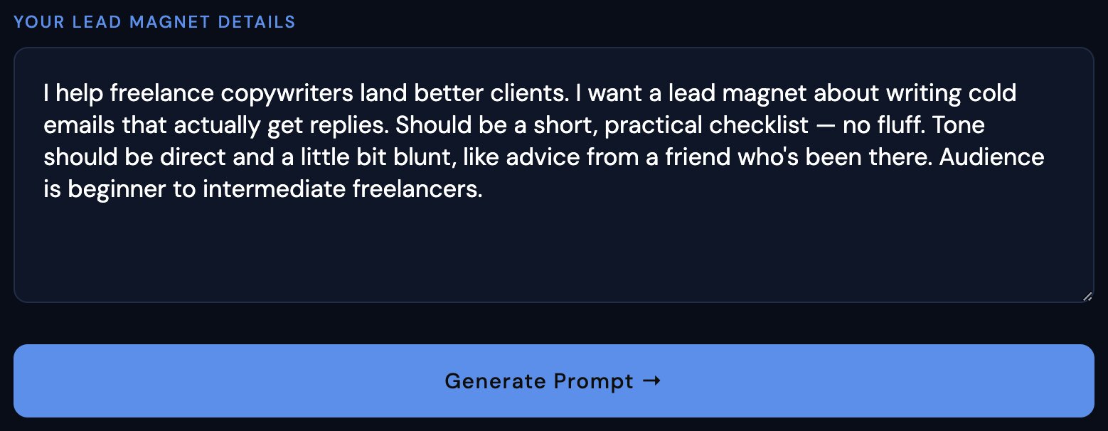 Your Lead Magnet Details Input